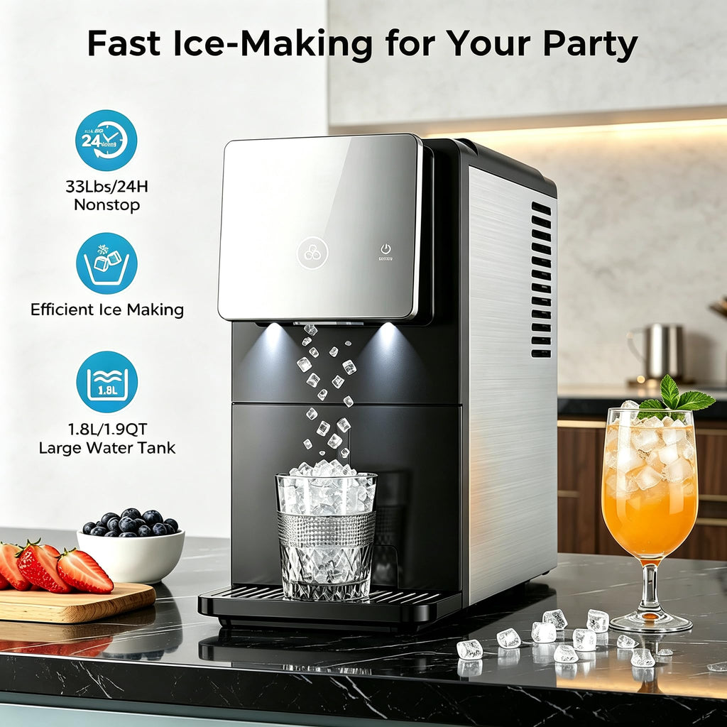COWSAR Nugget Countertop Ice Maker, Automatic Ice Dispenser, 33 lbs/Day Chewable Pellet Ice Machine with Self-Cleaning & Measured Dispensing, Portable Ice Maker for Home, Kitchen, Office Jansha Store