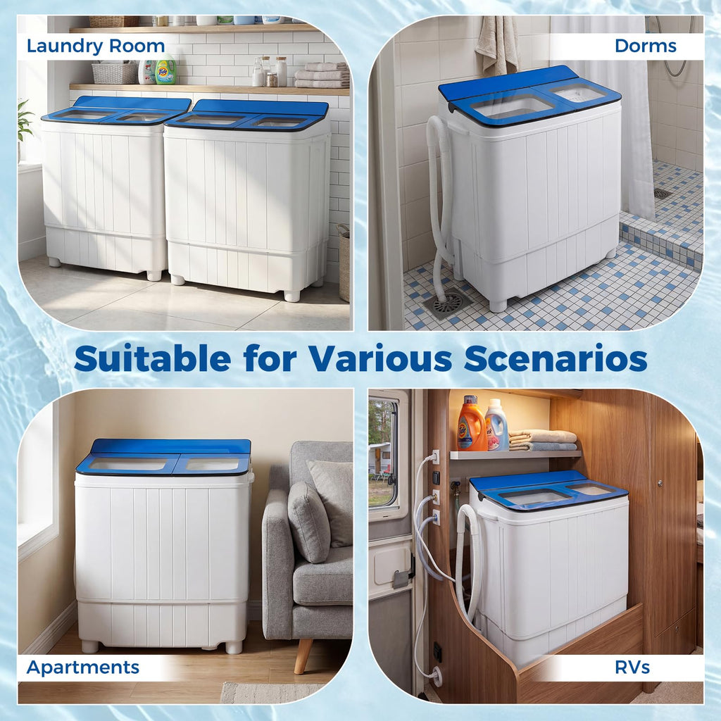 COSTWAY 26Lbs Portable Washing Machine with Built-in Drain Pump, Blue Jansha Store