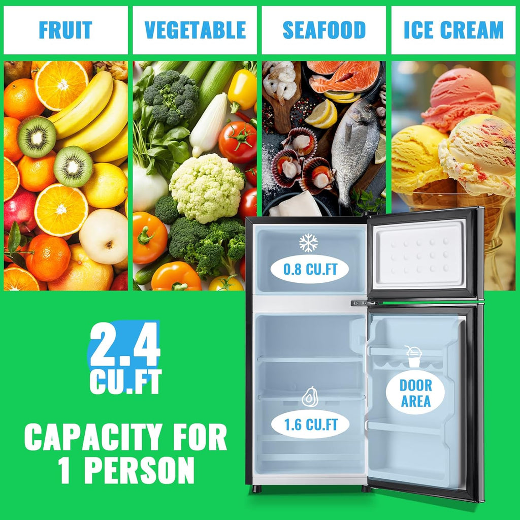 DEMULLER 45L Personal Double‑Door Mini Fridge With Freezer, Black Jansha Store