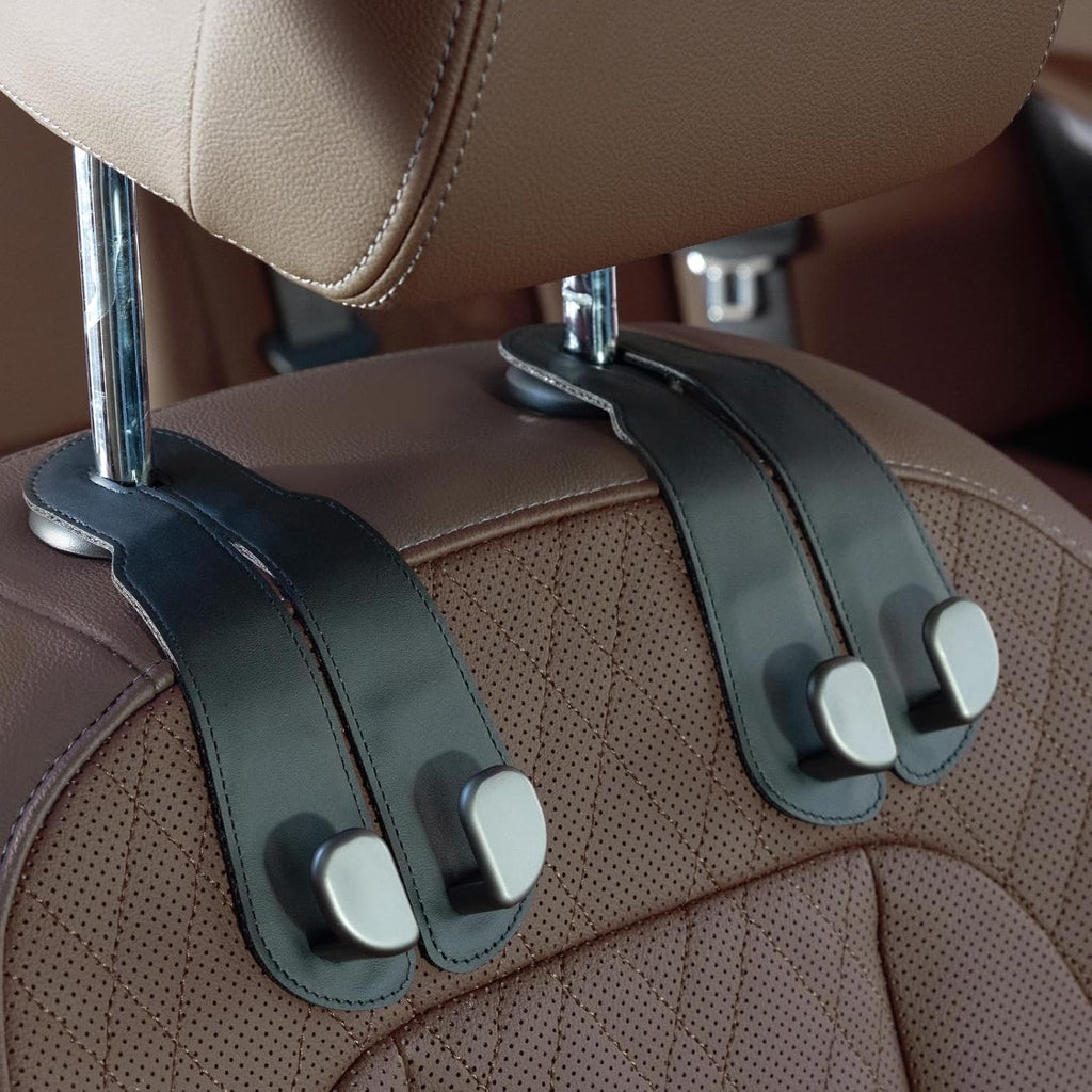 CoBak Purse Hook for Car - Universal Premium Stitched Leather and Aluminum-Magnesium Alloy Double Car Seat Back Storage Hook for Purses, Handbags, Bags (2 Pack),Black Jansha Store
