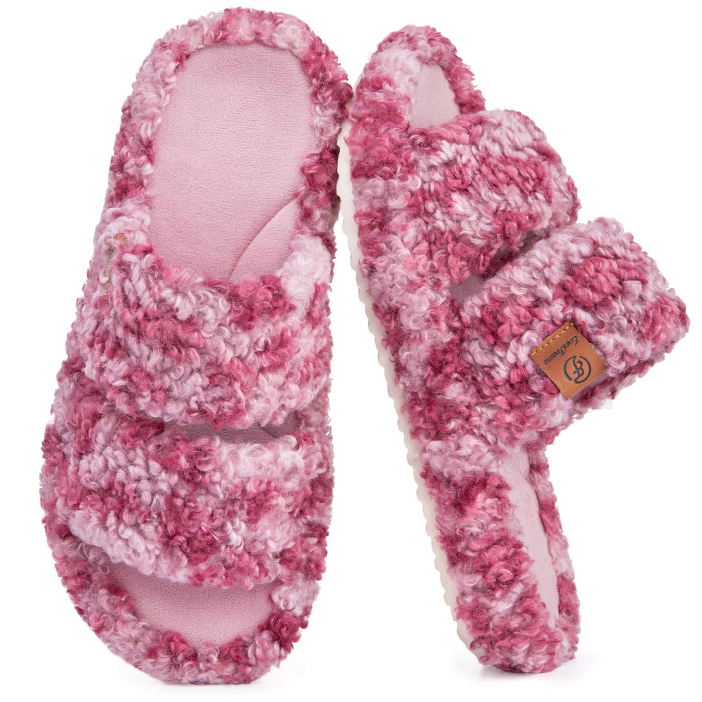 EverFoams Womens Fuzzy Open-toe Slippers Memory Foam Indoor House Shoes Jansha Store