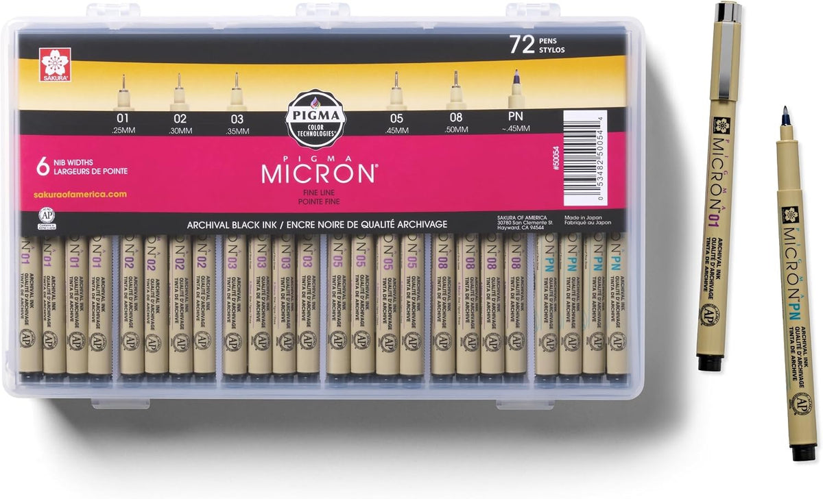 Sakura Pigma Micron Fineliner Pens, Black, Classroom Set, 72 Pack Jansha Store