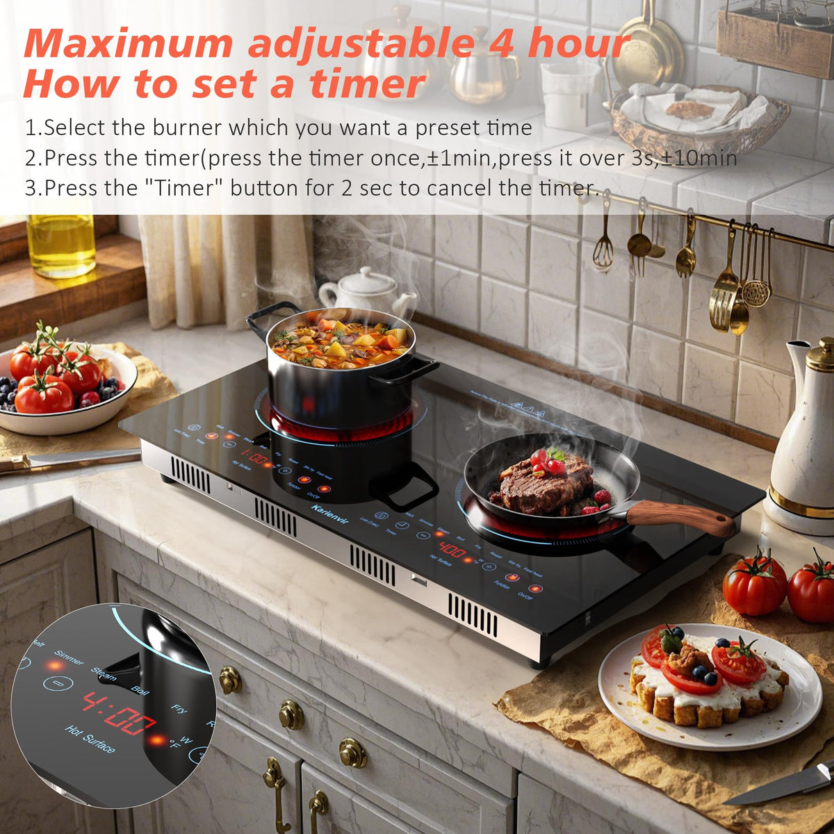 2 Burner Electric Cooktop 110V, 2000W, 24" Countertop & Built-in Jansha Store