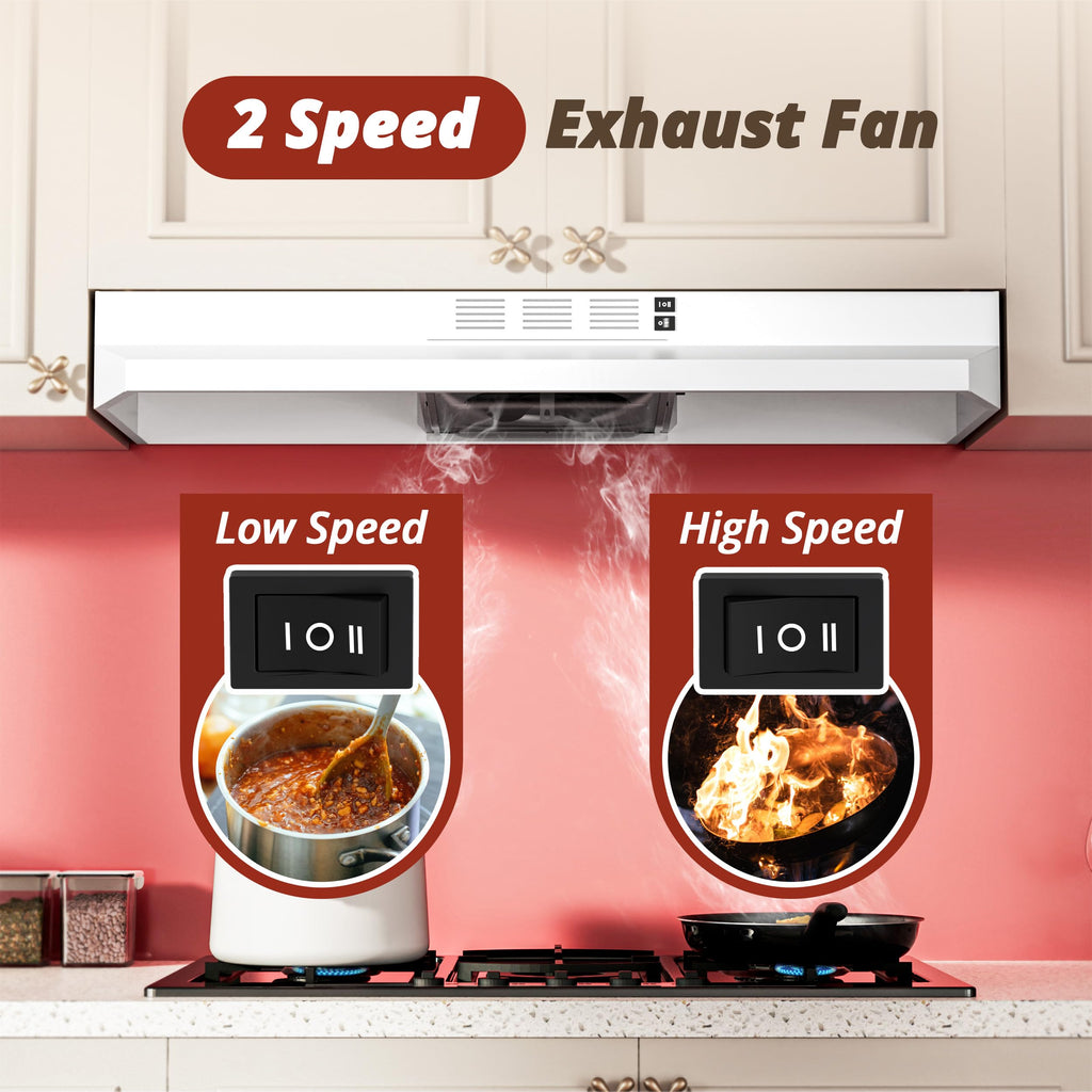 FIREGAS Range Hood 30 inch Under Cabinet, White Range Hood, Kitchen Hood Jansha Store