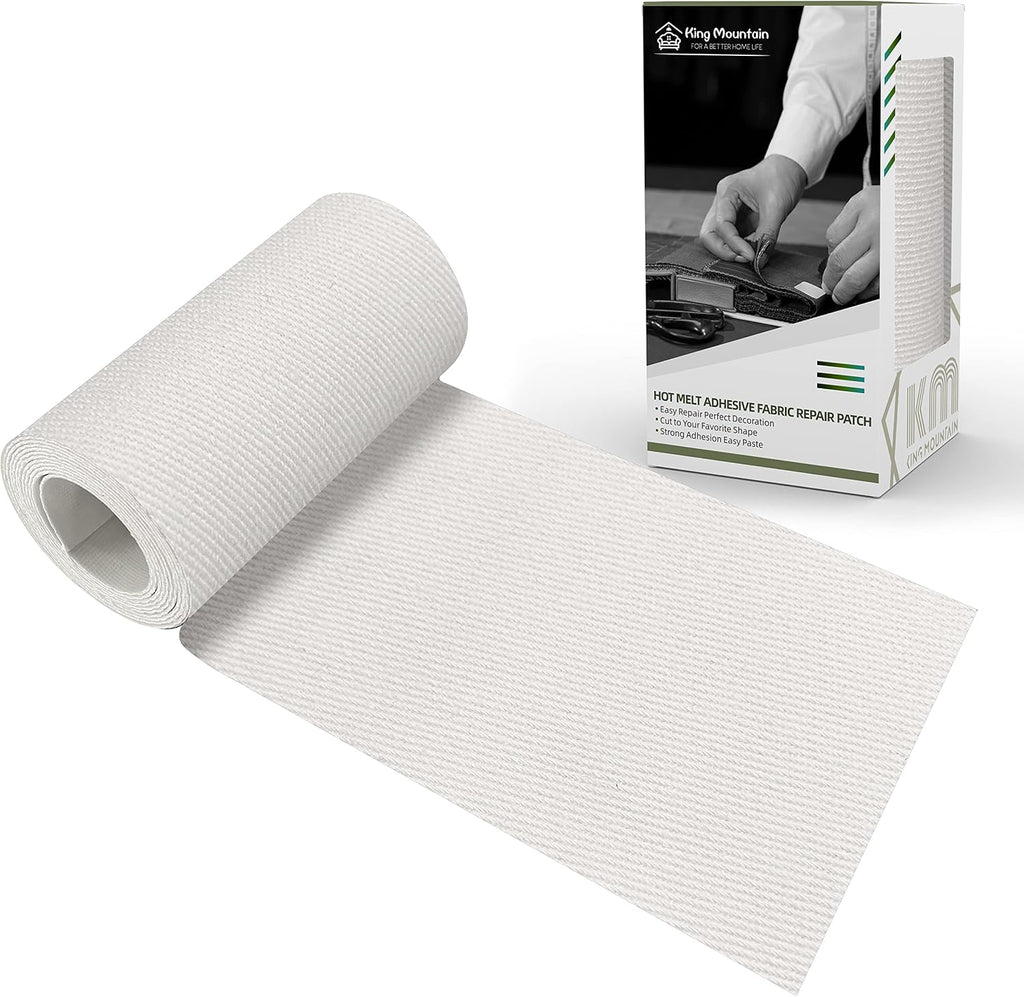 KING MOUNTAIN 100% Cotton Fabric Iron-on Repair Patch, Inside&Outside Clothes Repair Patch, 3"x60" with Backing Glue Repair Decorative Patch kit (Off-White) Jansha Store