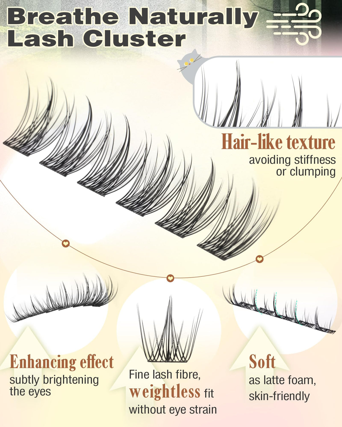 Brown Lash Clusters Natural For Soft Glam 300Pcs Wispy Lashes Cluster Eyelash Cluster Extensions C Curve Individual Lashes DIY Lash Extension Waterproof & Long - Lasting (10-16mm) Jansha Store