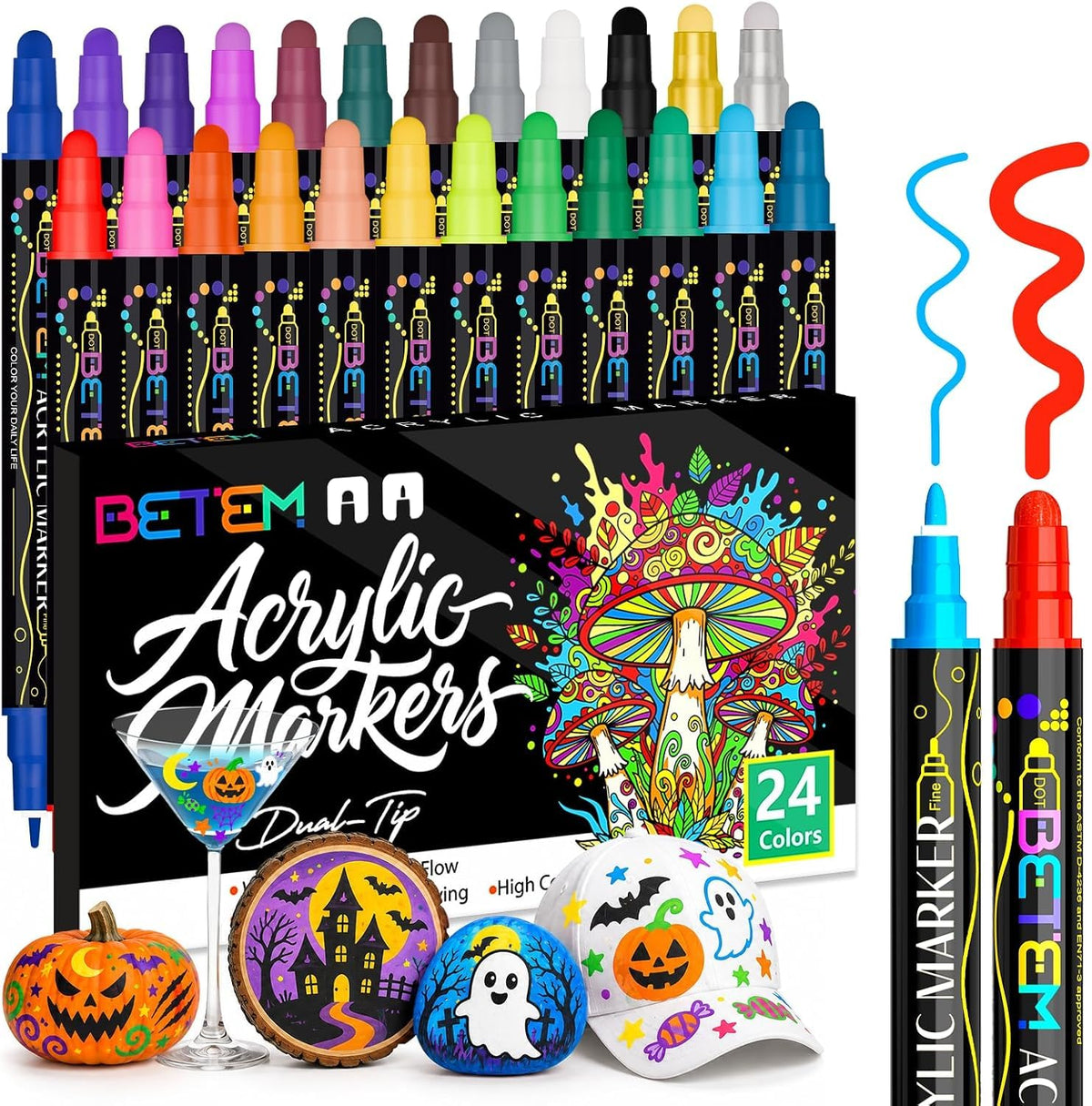 Betem 12 Colors Dual Tip Acrylic Paint Markers, Fabric Decorating Kits Jansha Store