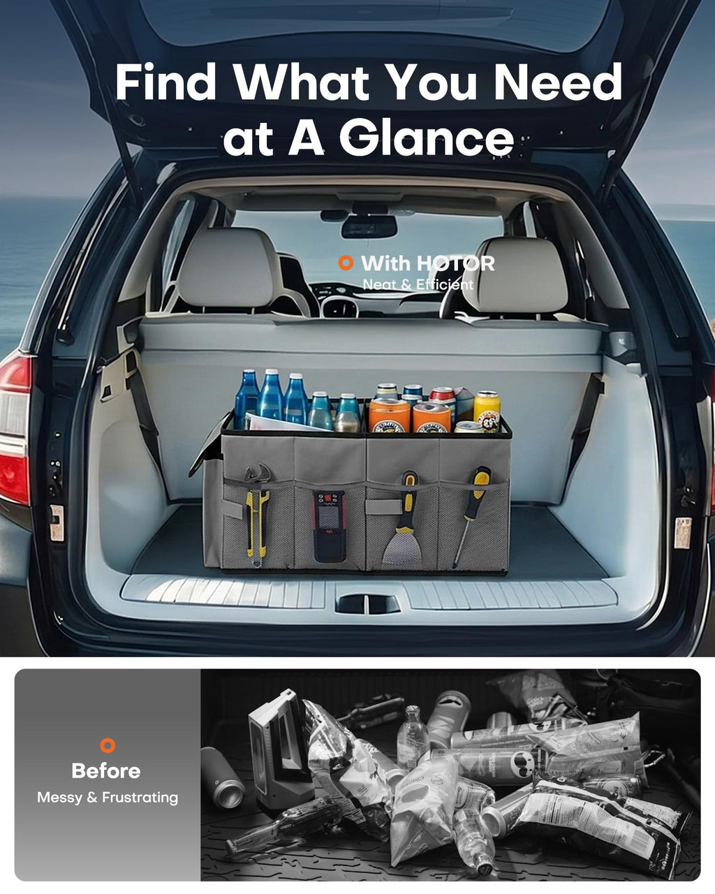 HOTOR Trunk Organizer - Foldable Car Organizer for SUVs & Sedans Storage Jansha Store