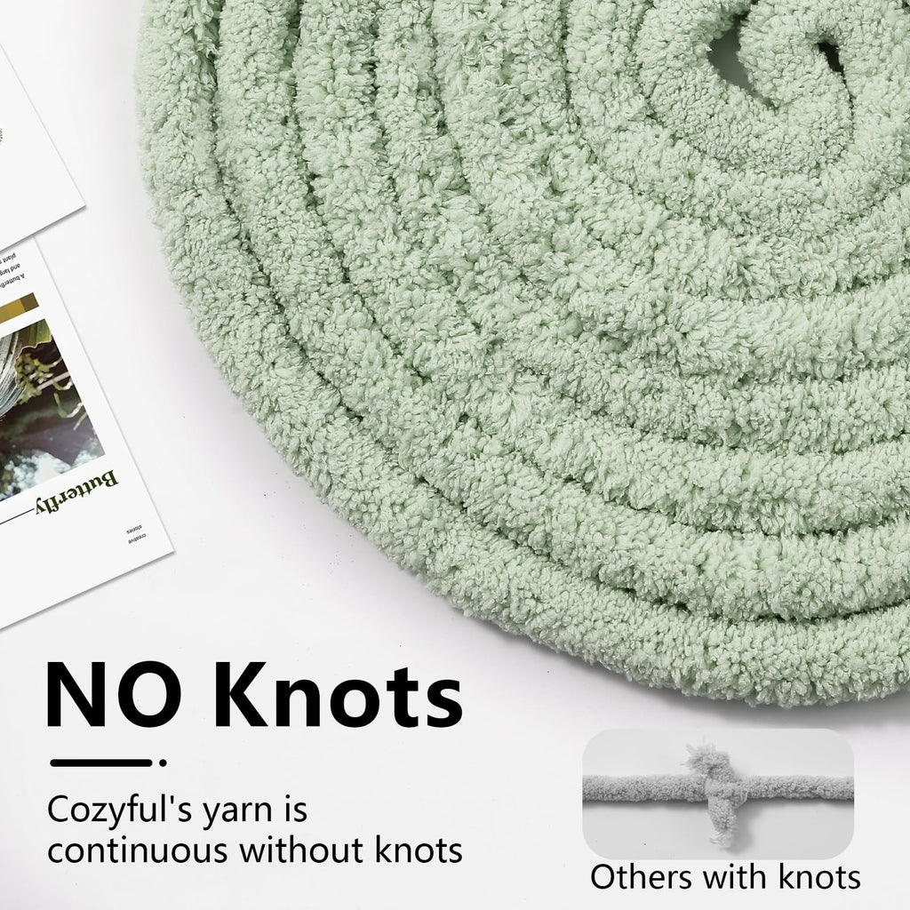 Cozyful Chunky Yarn for Hand Knitting - #10 Chunky Chenille Yarn, Jumbo Big Thick Chunky Yarns for Crocheting, Super Bulky Chunky Knit Blanket Yarns, 8 Skein (22 yds 8 oz Each Skein), Soft Sage Green Jansha Store