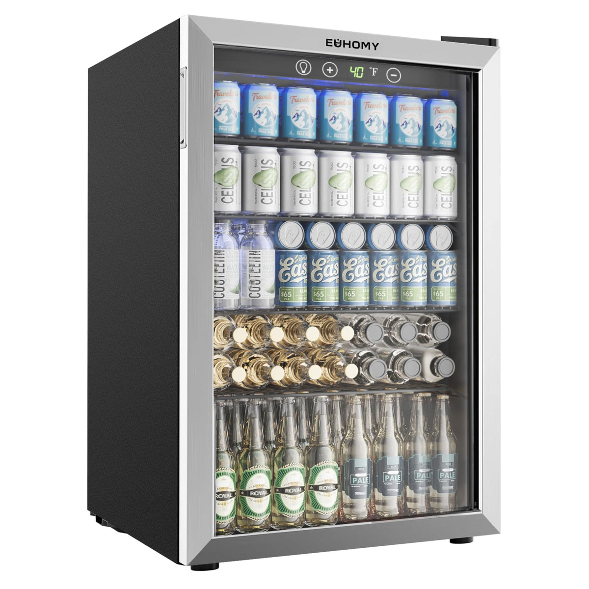 EUHOMY 130 Can Mini Fridge, Beverage Refrigerator with Glass Door, Black Jansha Store