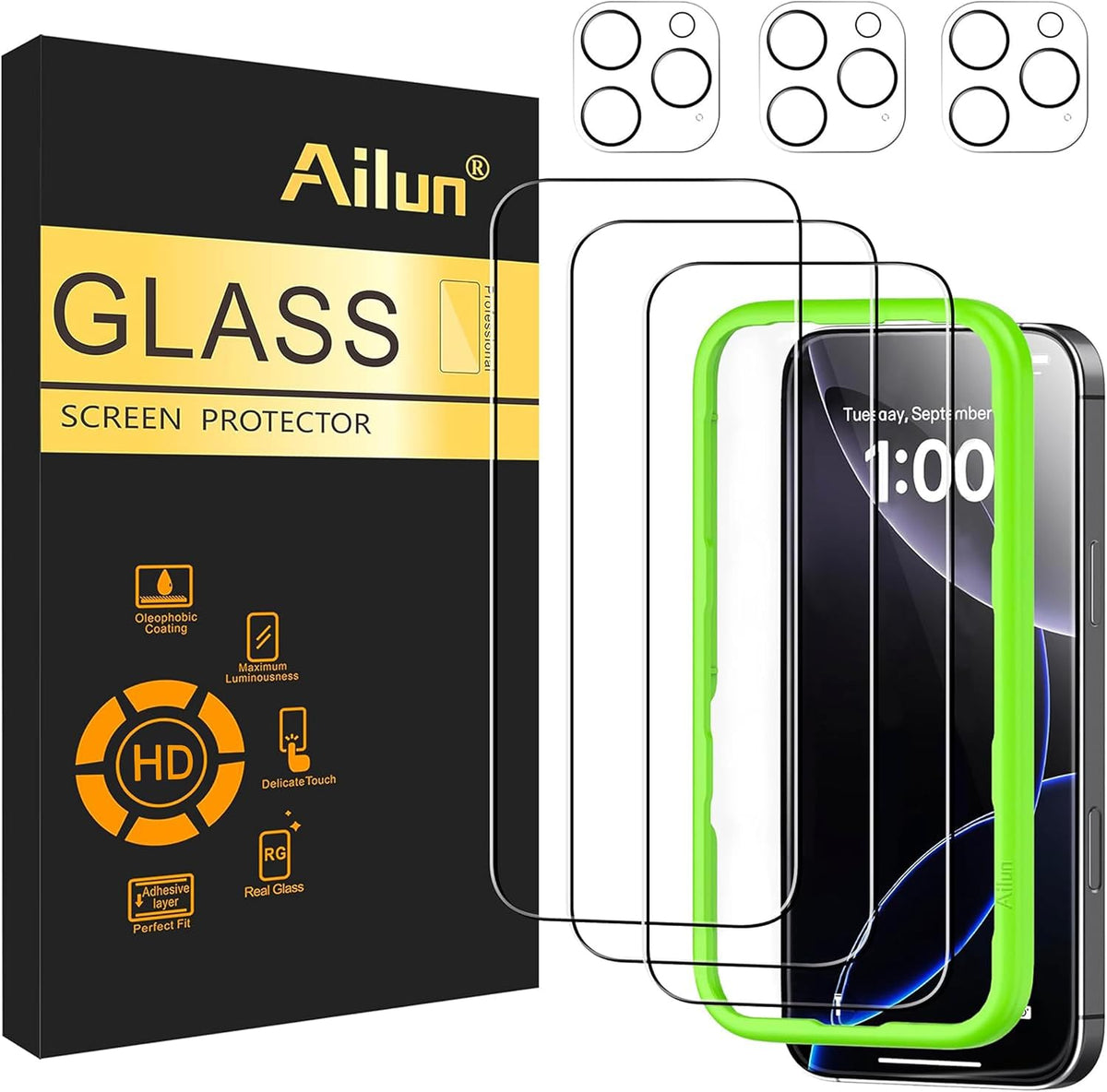 Ailun Screen Protector + Camera Lens Protector for iPhone 16 Pro, 3+3 Pack Jansha Store