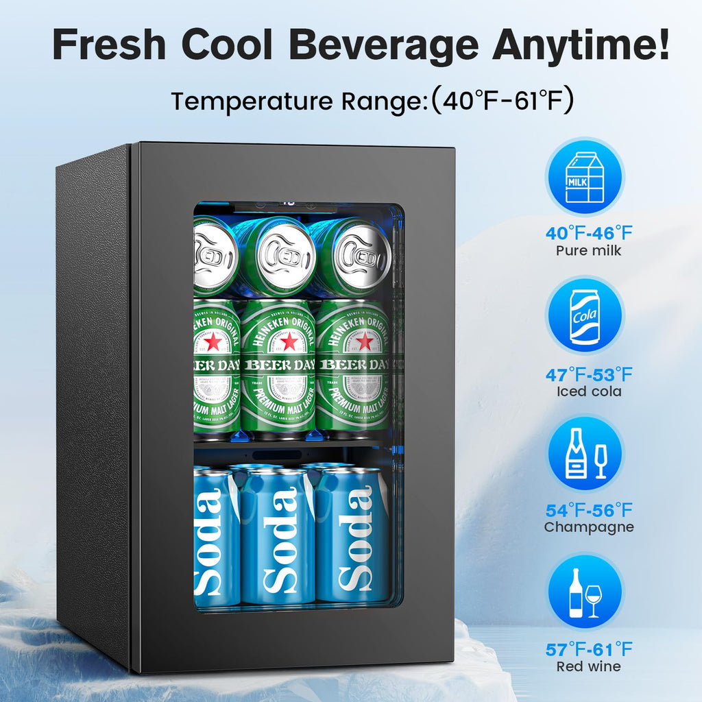 Electactic Mini Fridge 130 Can Beverage Refrigerator Cooler, 3.2 Cu.Ft Drink Fridge for Soda Wine Beer, Adjustable Temperature Control for Home Office, Black Jansha Store