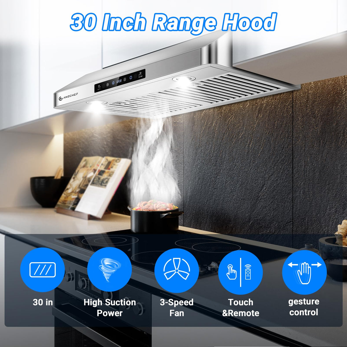 AMZCHEF 30" Stainless Steel Under Cabinet Range Hood, 1050 CFM Dual-Fan Jansha Store