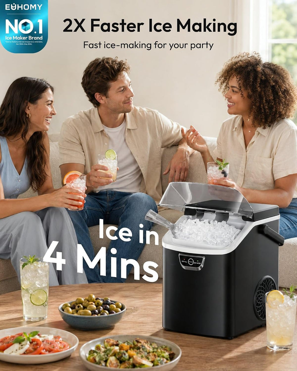 EUHOMY Nugget Ice Maker Countertop with Handle, Max 40lbs Daily Sonic Ice Jansha Store