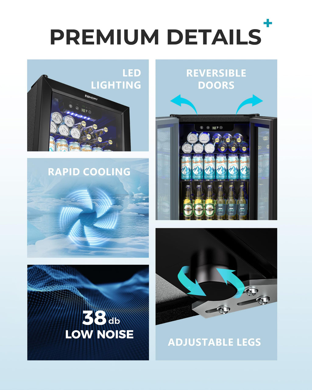 EUHOMY 145 Can Mini Fridge, 4.5 Cu.ft Beverage Refrigerator with Glass Door Jansha Store