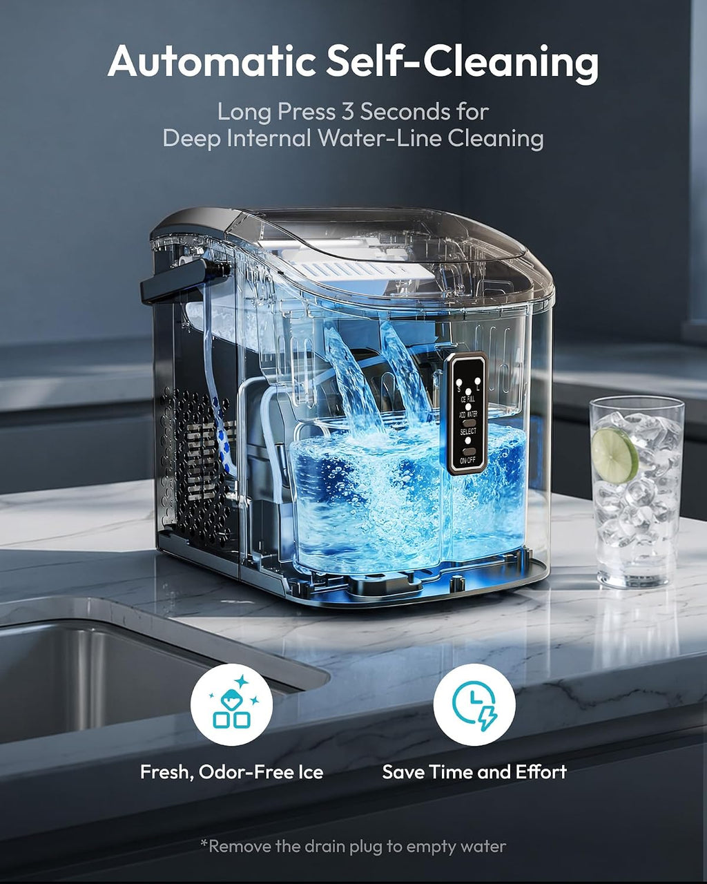 EUHOMY Ice Maker Countertop, 9 Cubes Ready in 6 Mins, 26lbs/24H, Self-Cleaning, Portable Ice Maker Machine with Carry Handle, Basket and Scoop, 2 Sizes of Bullet Ice for Home, Kitchen, Office Jansha Store