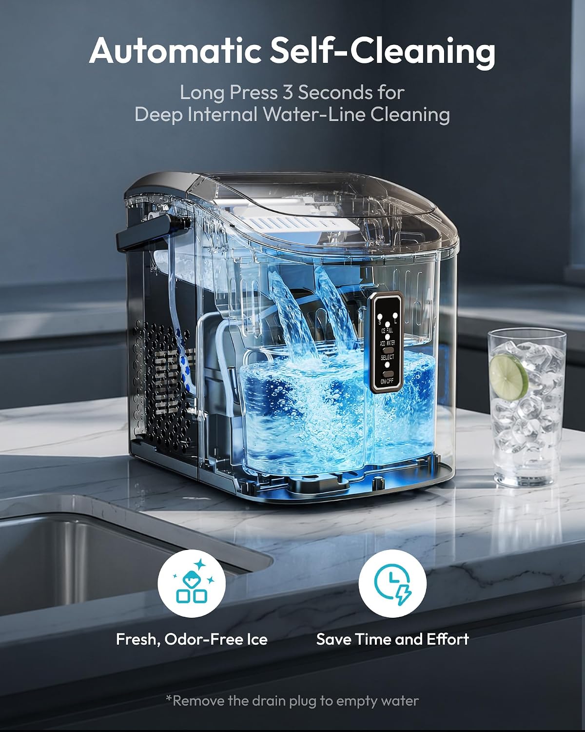 EUHOMY Ice Maker Countertop, 9 Cubes Ready in 6 Mins, 26lbs/24H, Self-Cleaning, Portable Ice Maker Machine with Carry Handle, Basket and Scoop, 2 Sizes of Bullet Ice for Home, Kitchen, Office Jansha Store
