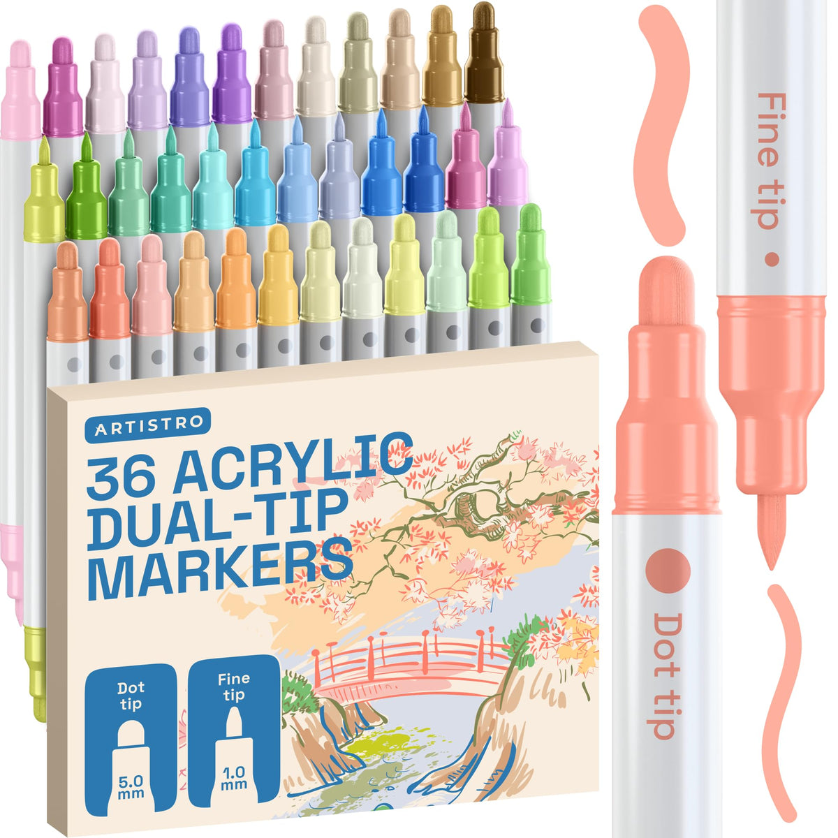 ARTISTRO 36 Multicolor Dual-Tip Acrylic Paint Marker Pens Jansha Store