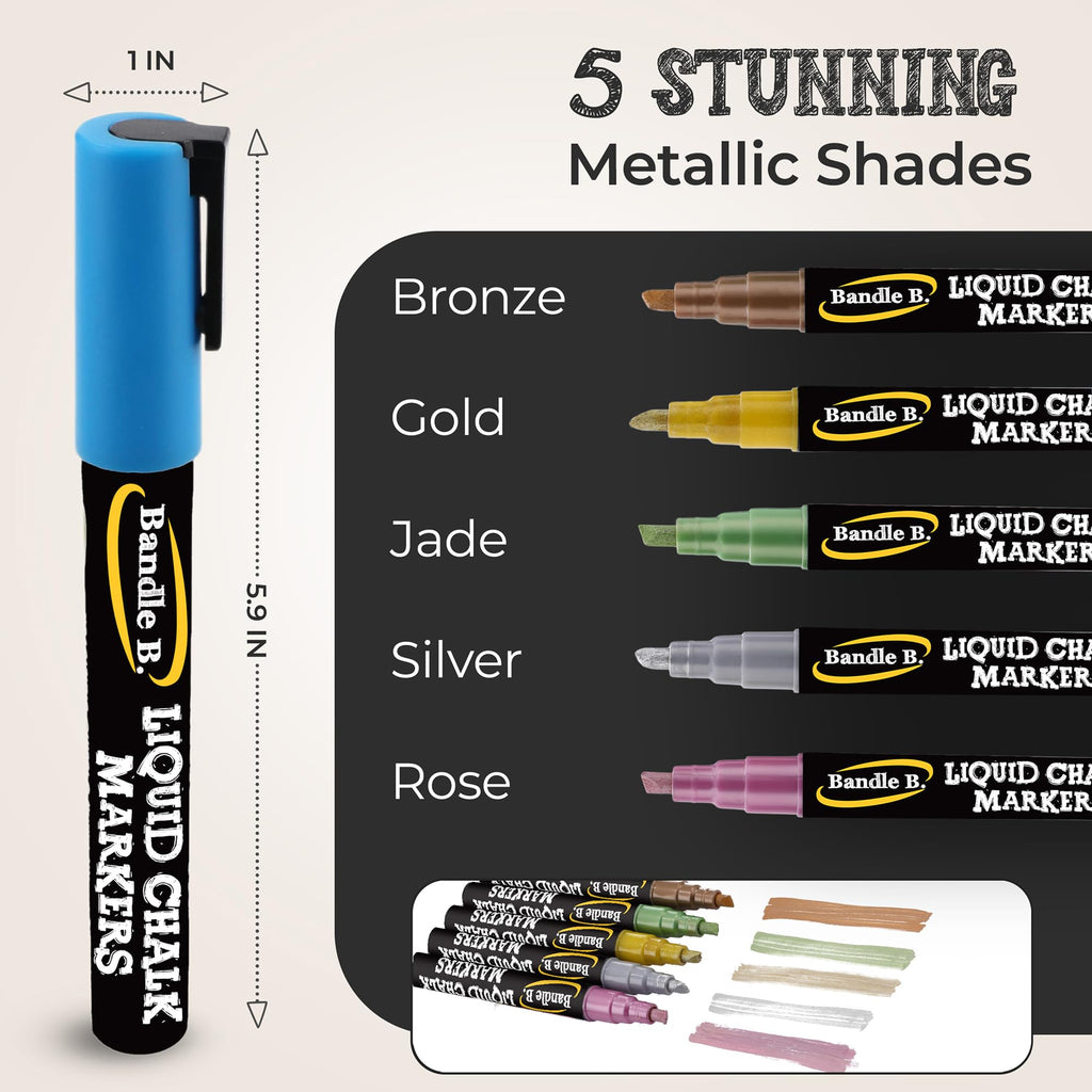 Bandle B. Chalk Markers - 8 Vibrant, Erasable, Non-Toxic, Water-Based, Reversible Tips. For Glass or Chalkboard Markers for Businesses, Restaurants, Liquid Drawing Chalk (Vibrant 6mm) Jansha Store