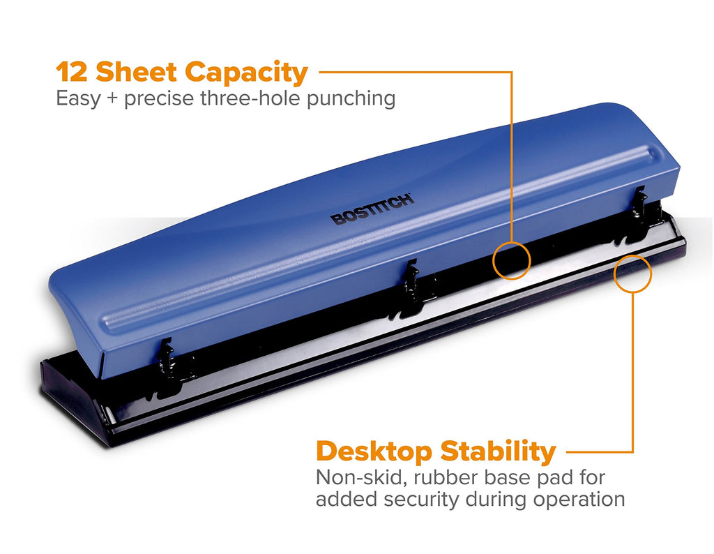 Bostitch Office 3 Hole Punch, Metal, 12 Sheet Capacity, Rubber Base, Silver Jansha Store