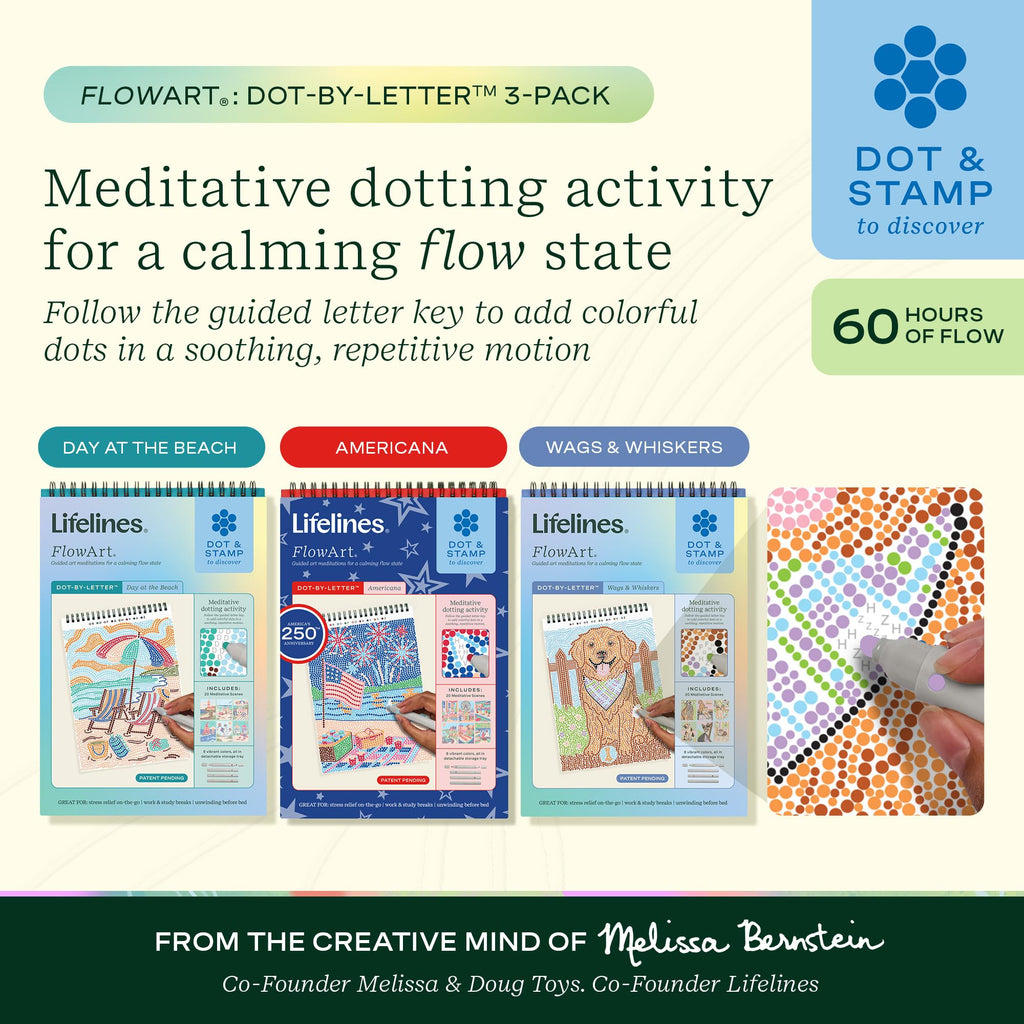 Lifelines FlowArt Activity Pads 3-Pack, Dot-by-Letter Guided Coloring Books Jansha Store