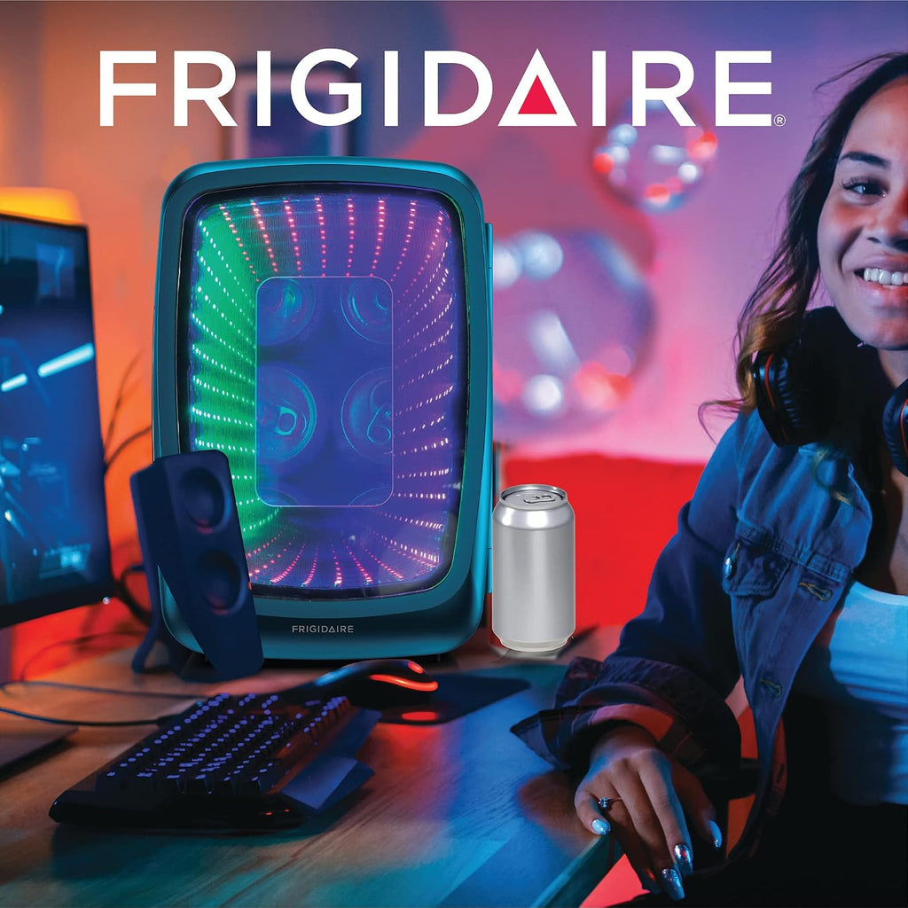 Frigidaire Gaming Light Up Mini Beverage Refrigerator, 6 can, 4 liters, Cooler with large see through door and LED lights Perfect for Gaming Experience, Home, Office, or Cars.12V Charger (Blue) Jansha Store