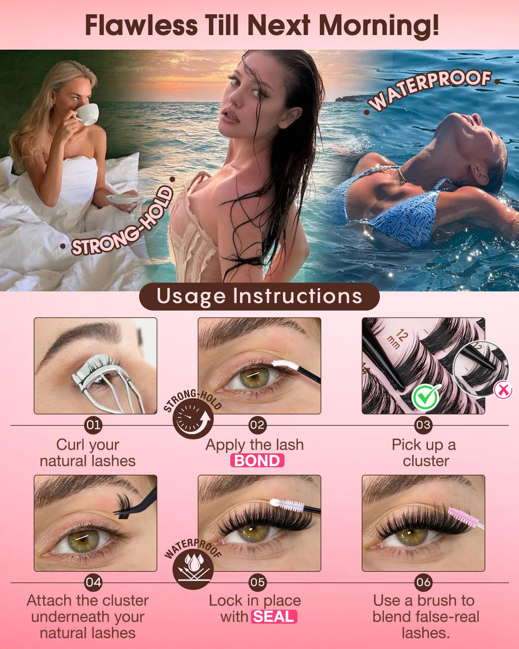 Brown Lash Clusters Natural For Soft Glam 300Pcs Wispy Lashes Cluster Eyelash Cluster Extensions C Curve Individual Lashes DIY Lash Extension Waterproof & Long - Lasting (10-16mm) Jansha Store