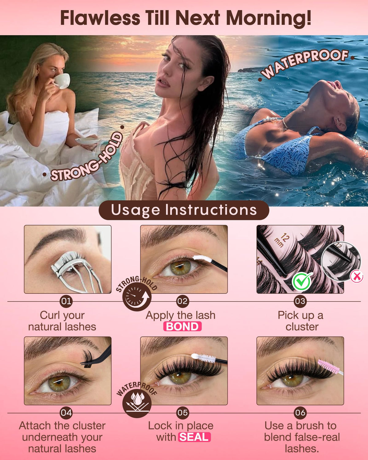 Brown Lash Clusters Natural For Soft Glam 300Pcs Wispy Lashes Cluster Eyelash Cluster Extensions C Curve Individual Lashes DIY Lash Extension Waterproof & Long - Lasting (10-16mm) Jansha Store