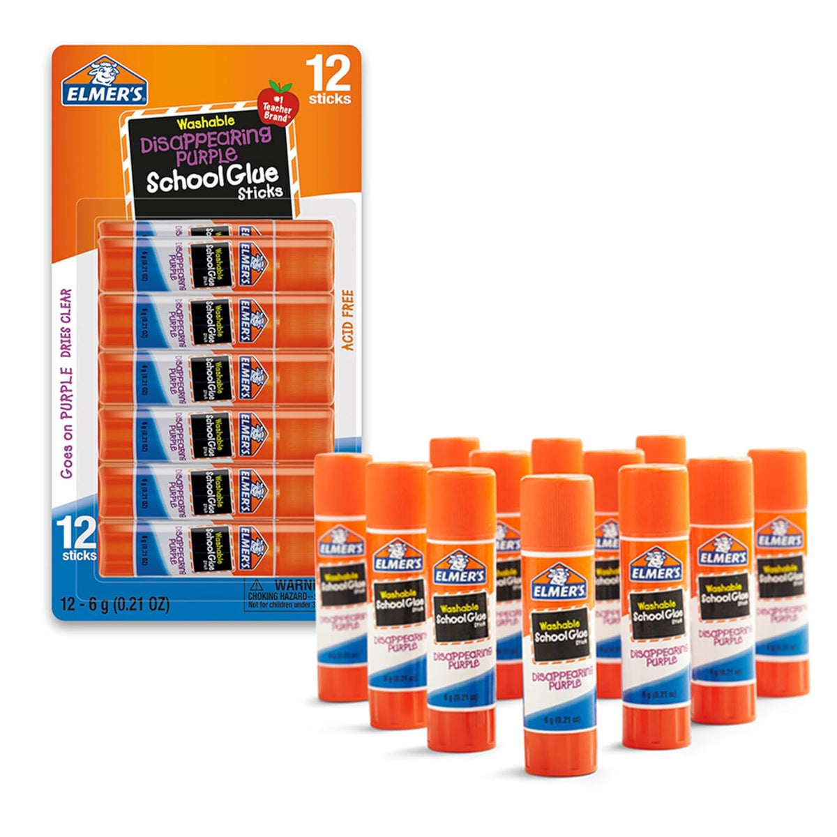 Elmer's Disappearing Purple School Glue Sticks, Washable, 6 Grams, 12 Count - Arts & Crafts, Poster, Projects, Back to School, #1 Teacher Brand Jansha Store