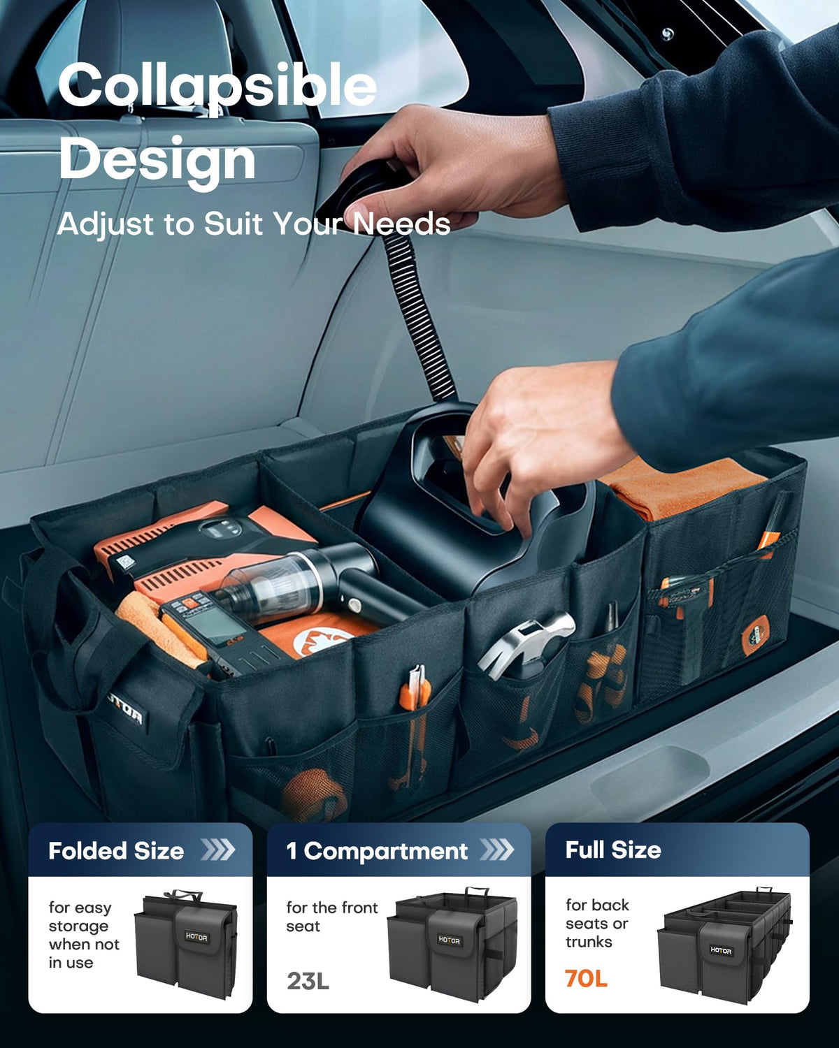 HOTOR Trunk Organizer - Foldable Car Organizer for SUVs & Sedans Storage Jansha Store