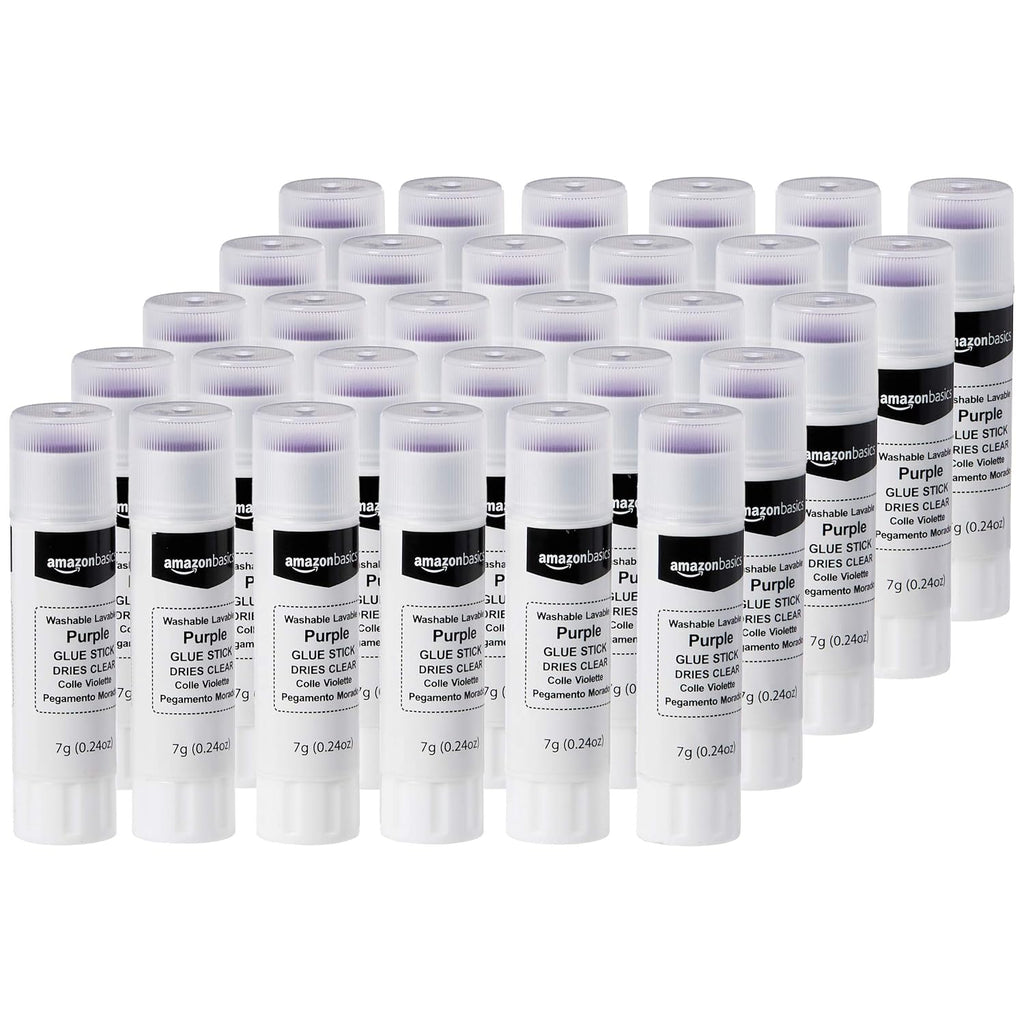 Amazon Basics Purple Washable School Glue Sticks for Classroom Supplies and Crafting, Dries Clear, 0.24-oz Stick, 30-Pack Jansha Store