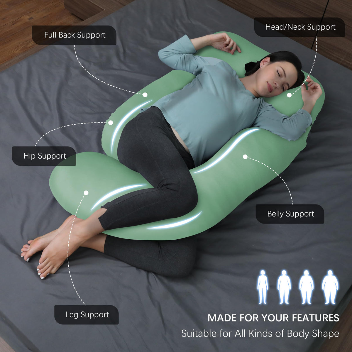 MOON PARK Pregnancy Pillows for Sleeping - U Shaped Full Body Maternity Pillow with Removable Cover - Support for Back, Legs, Belly, HIPS - 65 Inch - Purple Jansha Store