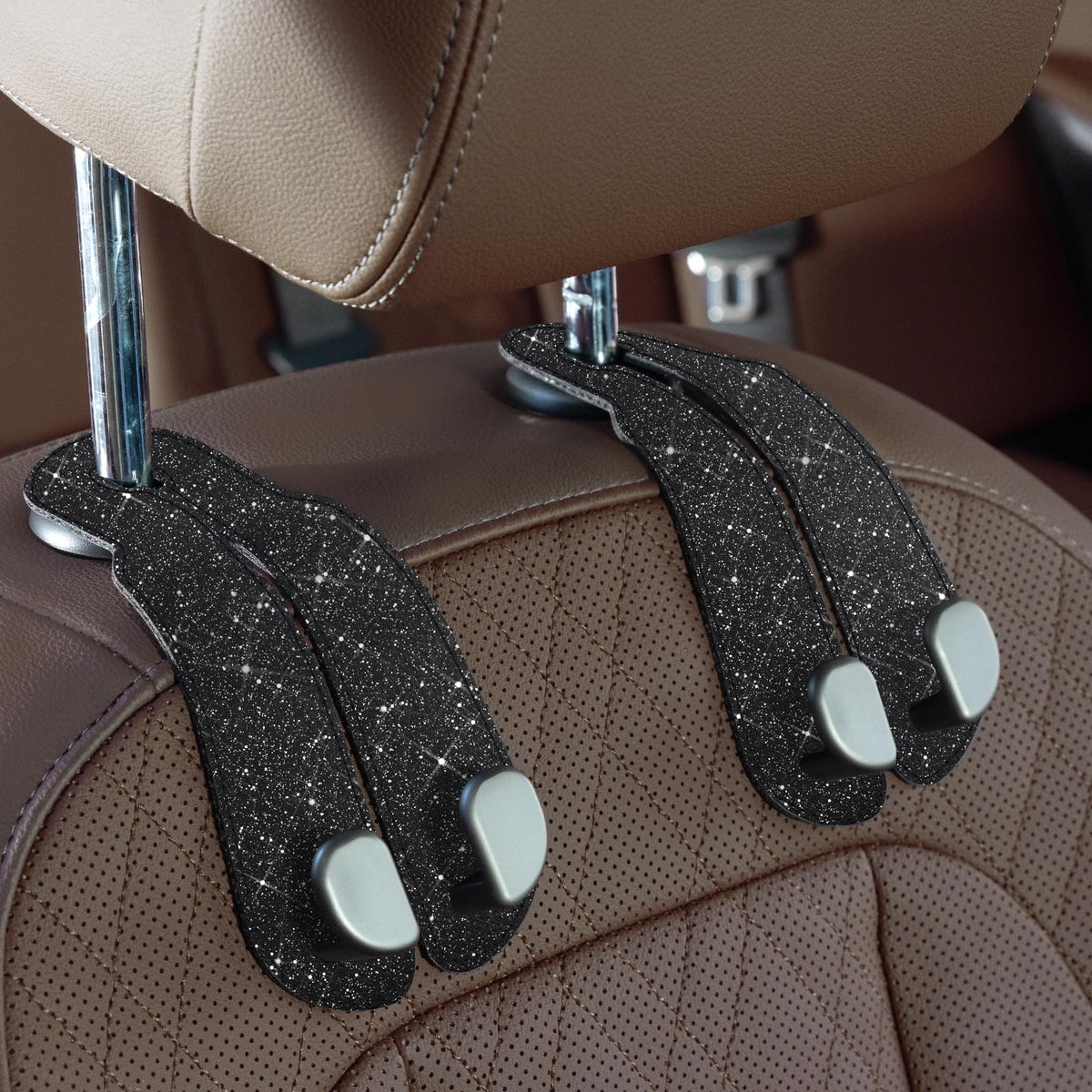 CoBak Purse Hook for Car - Universal Premium Stitched Leather and Aluminum-Magnesium Alloy Double Car Seat Back Storage Hook for Purses, Handbags, Bags (2 Pack),Black Jansha Store