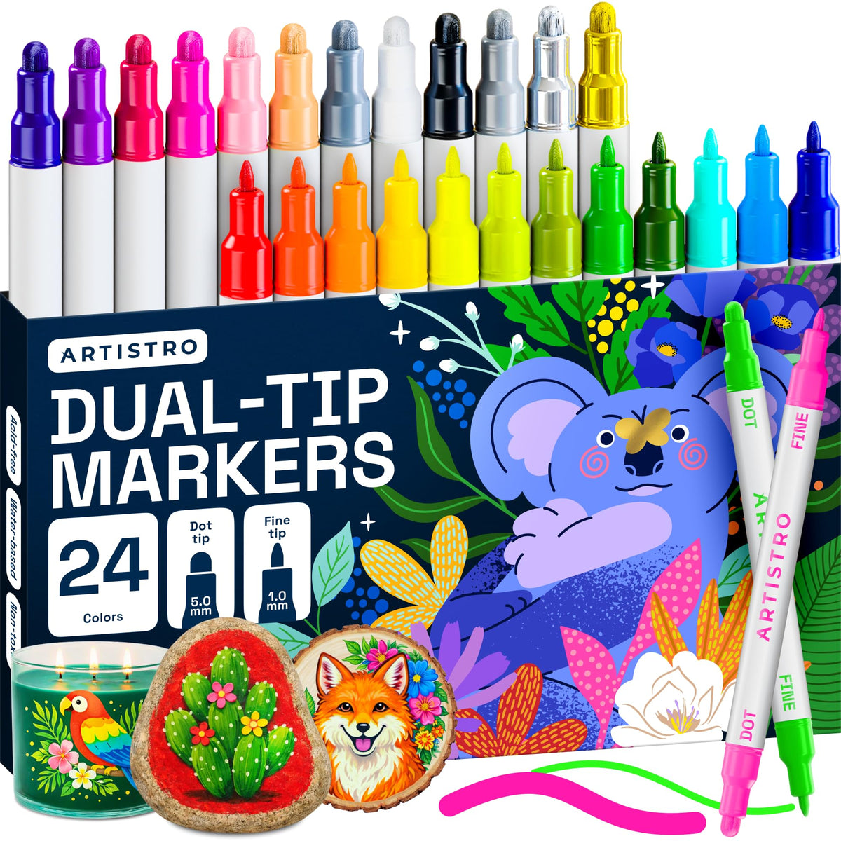 ARTISTRO 36 Multicolor Dual-Tip Acrylic Paint Marker Pens Jansha Store