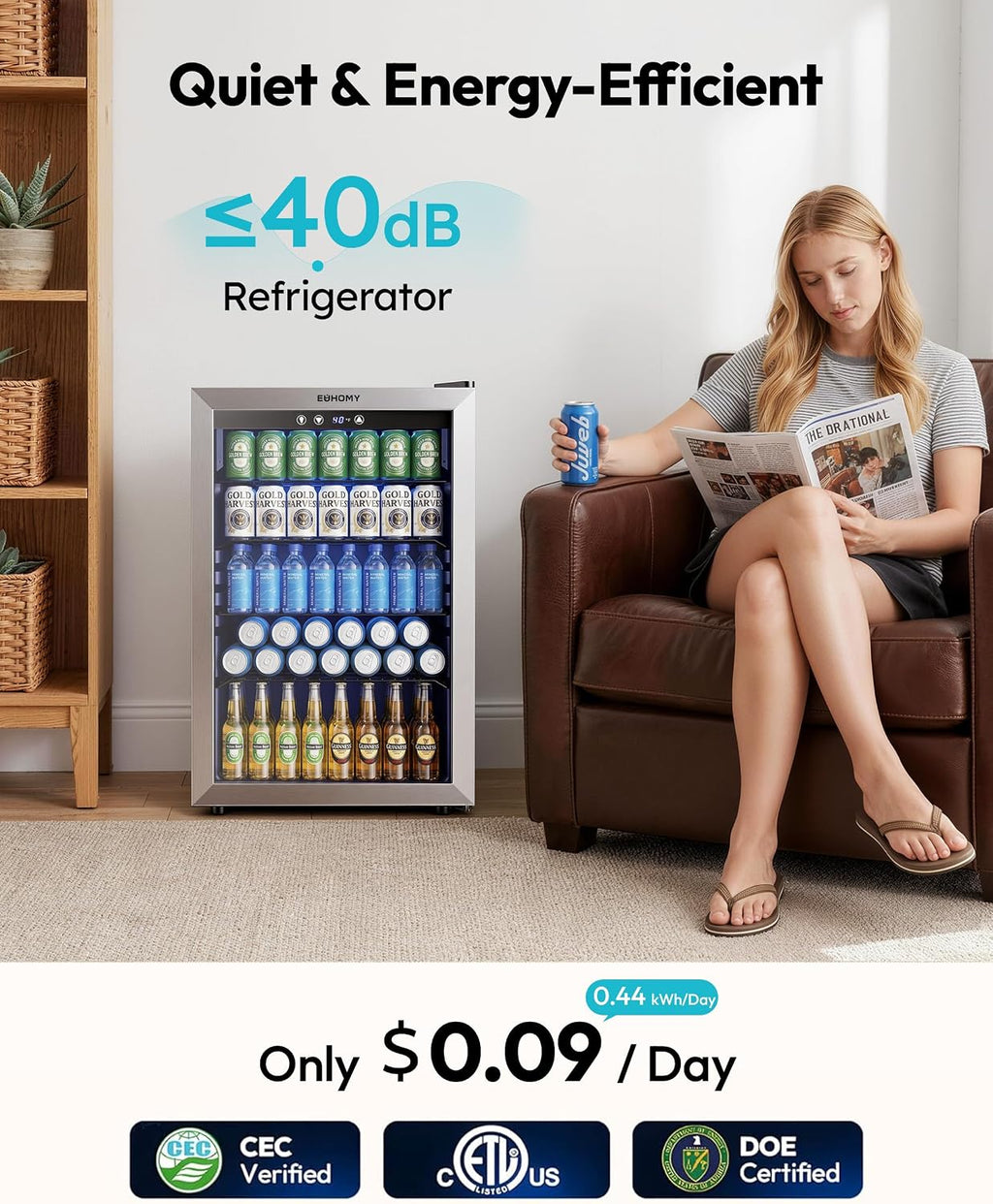 EUHOMY 145 Can Mini Fridge, 4.5 Cu.ft Beverage Refrigerator with Glass Door Jansha Store