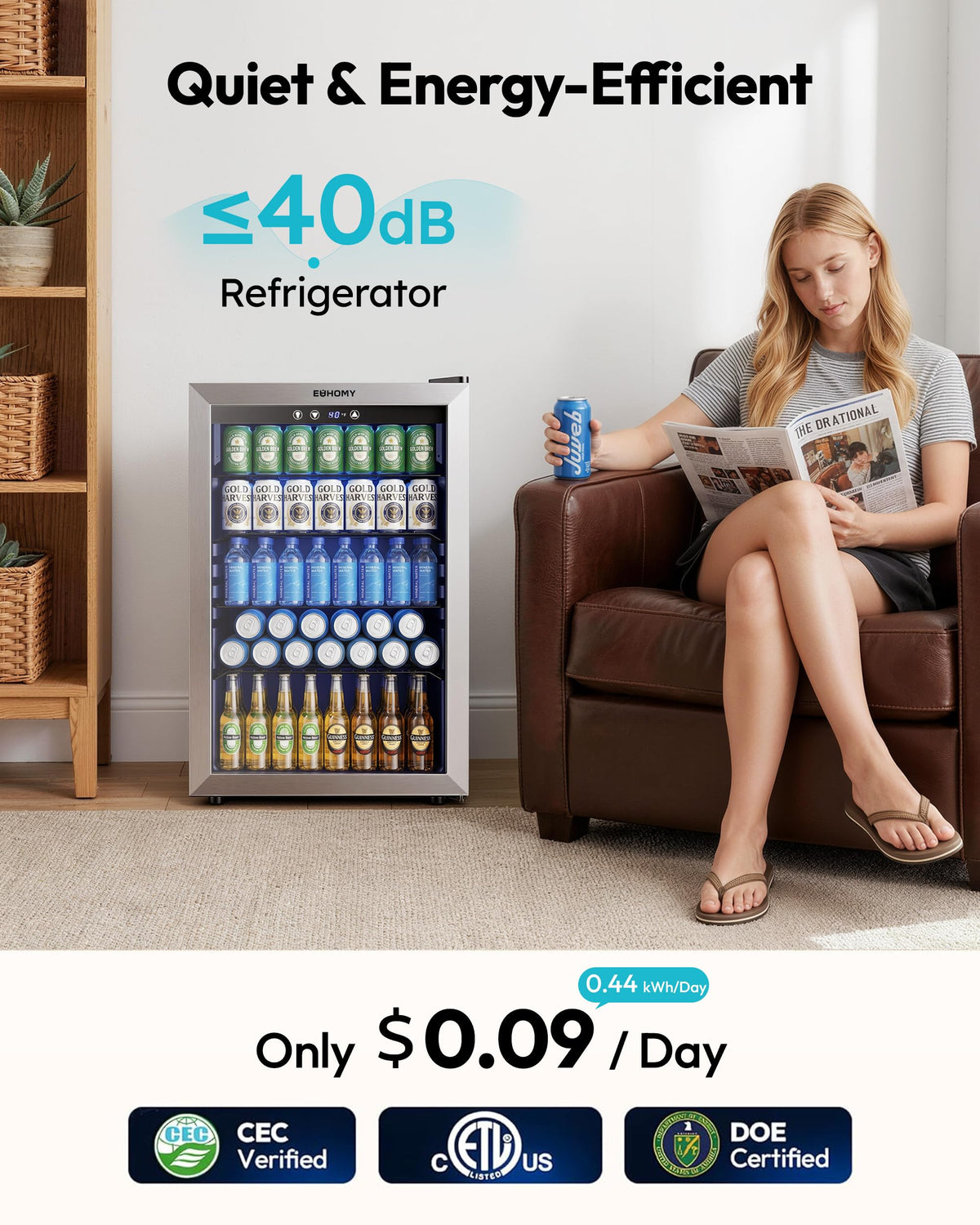 EUHOMY 130 Can Mini Fridge, Beverage Refrigerator with Glass Door, Black Jansha Store