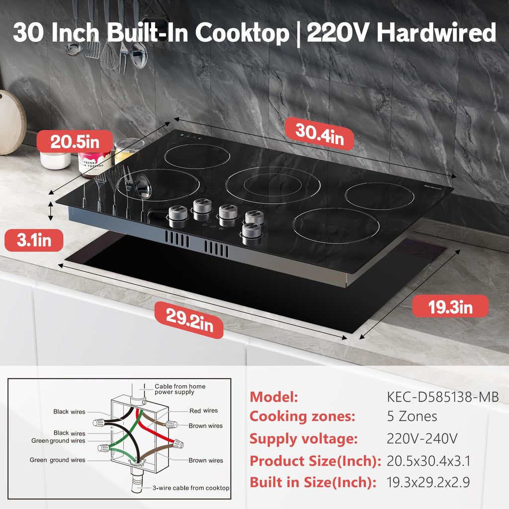 2 Burner Electric Cooktop 110V, 2000W, 24" Countertop & Built-in Jansha Store