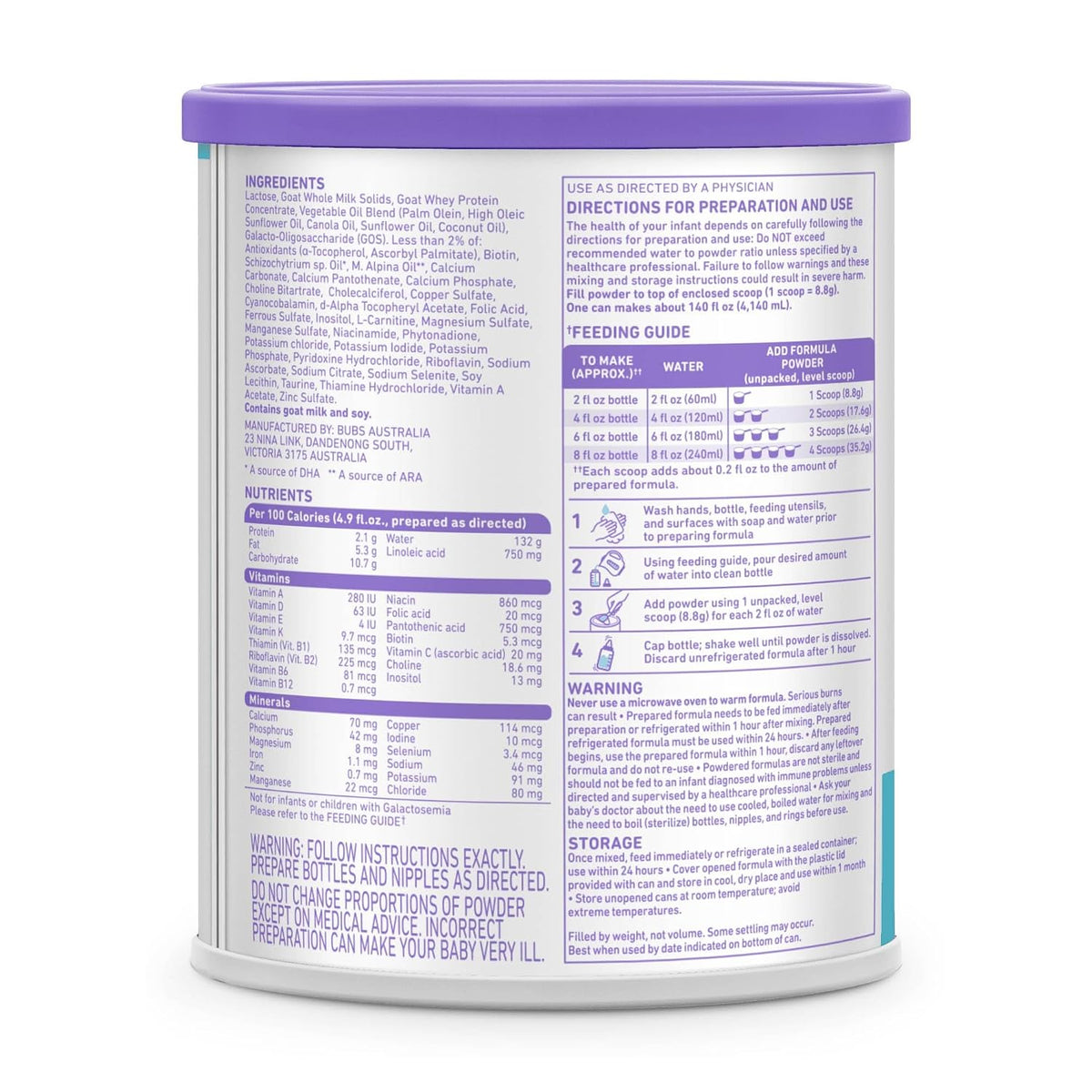 Bubs Whole Goat Milk Infant Formula for 0-12 Months, Non-GMO Milk, 20 oz Jansha Store