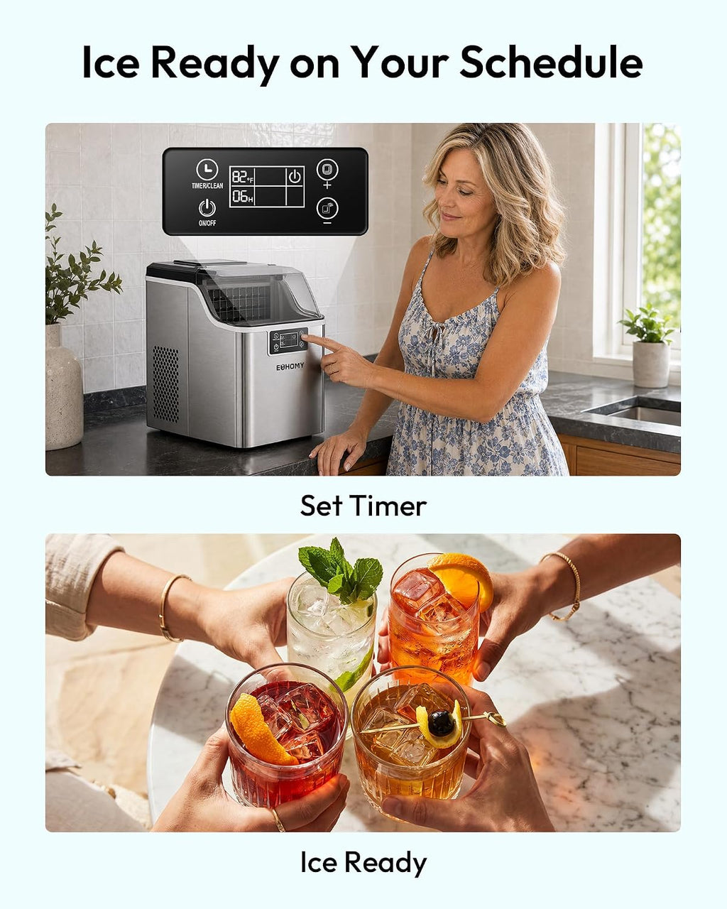 EUHOMY Ice Cube Maker Machine Countertop, 45Lbs/Day, 24Pcs in 13 Mins Jansha Store