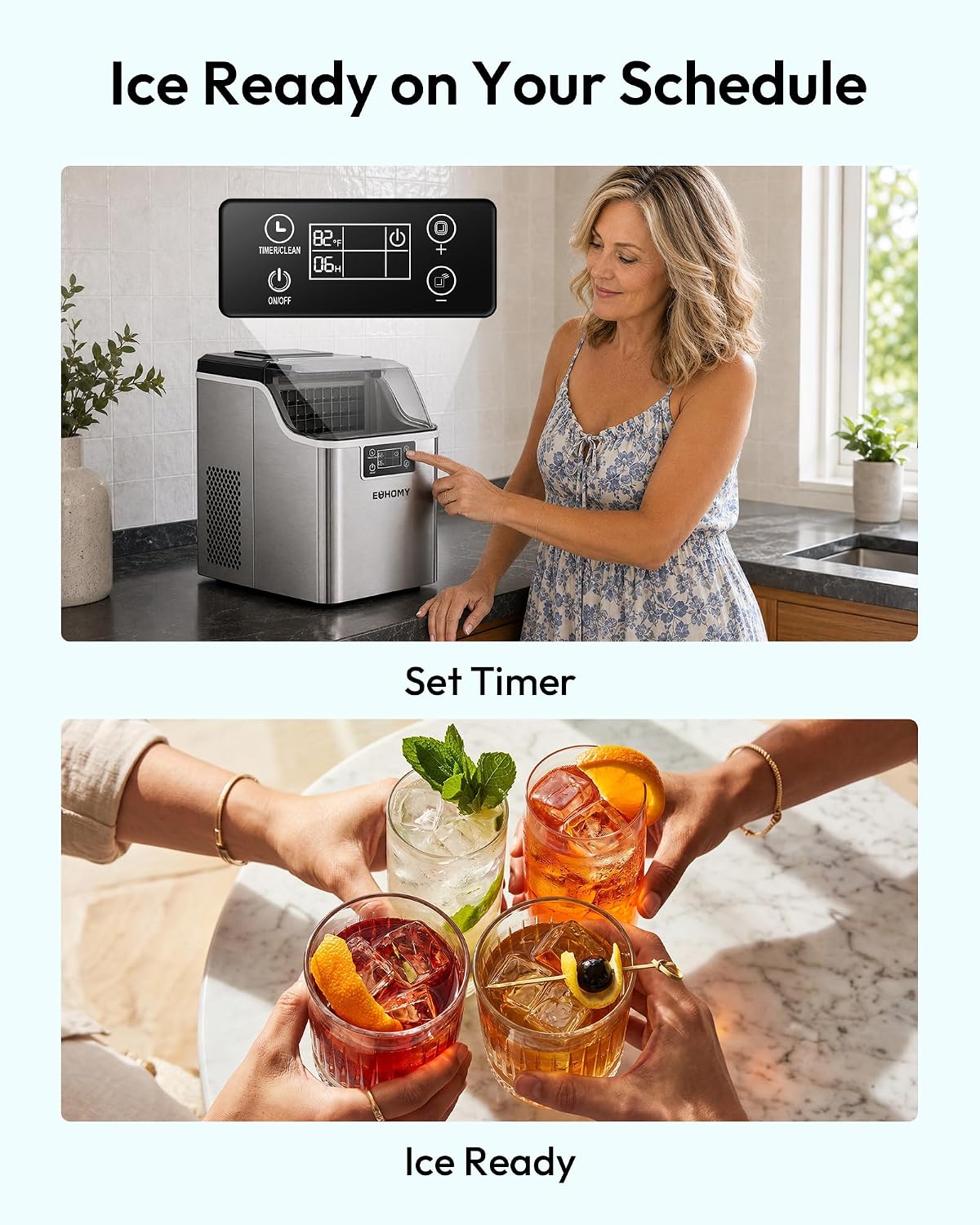 EUHOMY Ice Cube Maker Machine Countertop, 45Lbs/Day, 24Pcs in 13 Mins Jansha Store