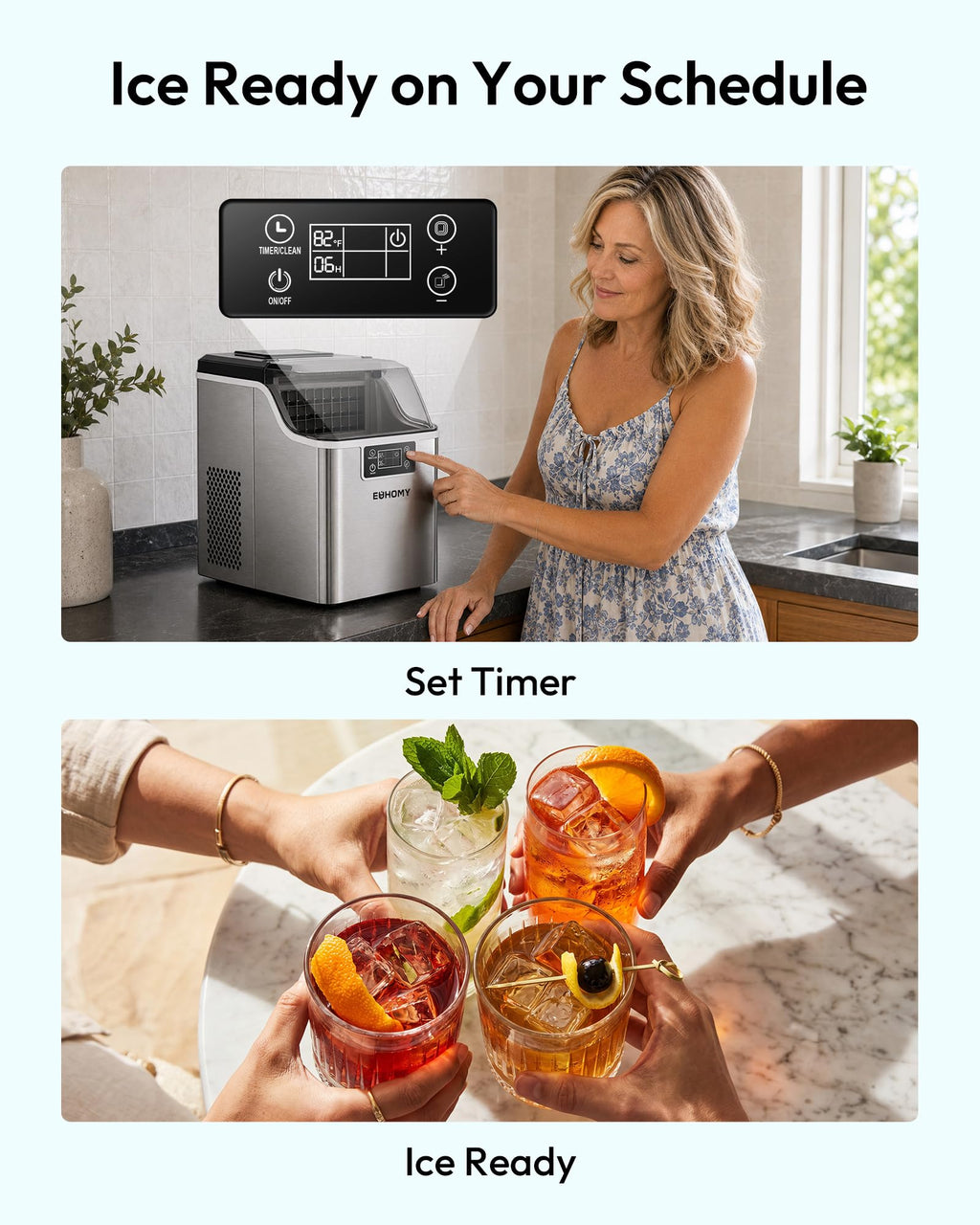 EUHOMY Ice Cube Maker Machine Countertop, 45Lbs/Day, 24Pcs in 13 Mins Jansha Store