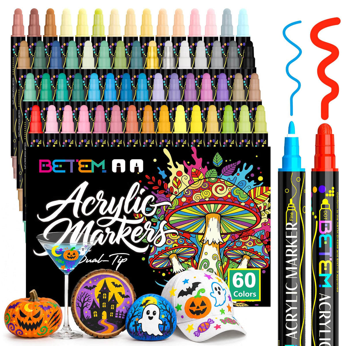 Betem 12 Colors Dual Tip Acrylic Paint Markers, Fabric Decorating Kits Jansha Store
