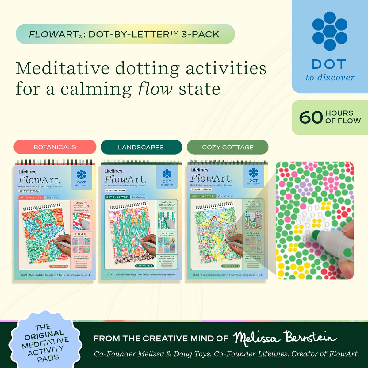 Lifelines FlowArt Activity Pads 3-Pack, Dot-by-Letter Guided Coloring Books Jansha Store