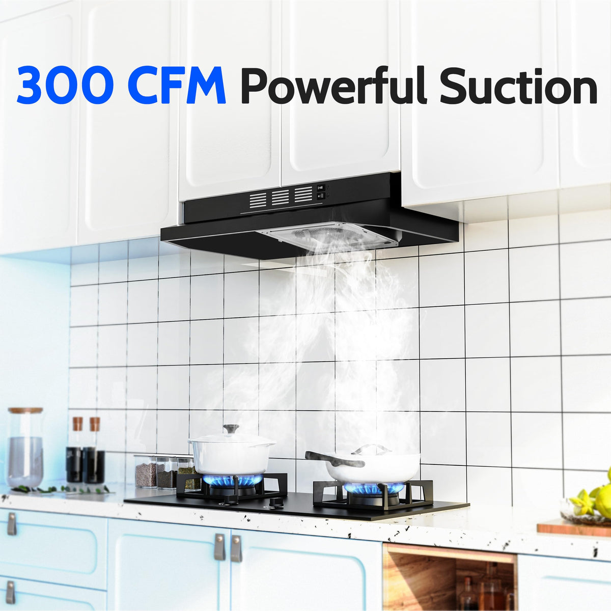 FIREGAS Range Hood 30 inch Under Cabinet, White Range Hood, Kitchen Hood Jansha Store