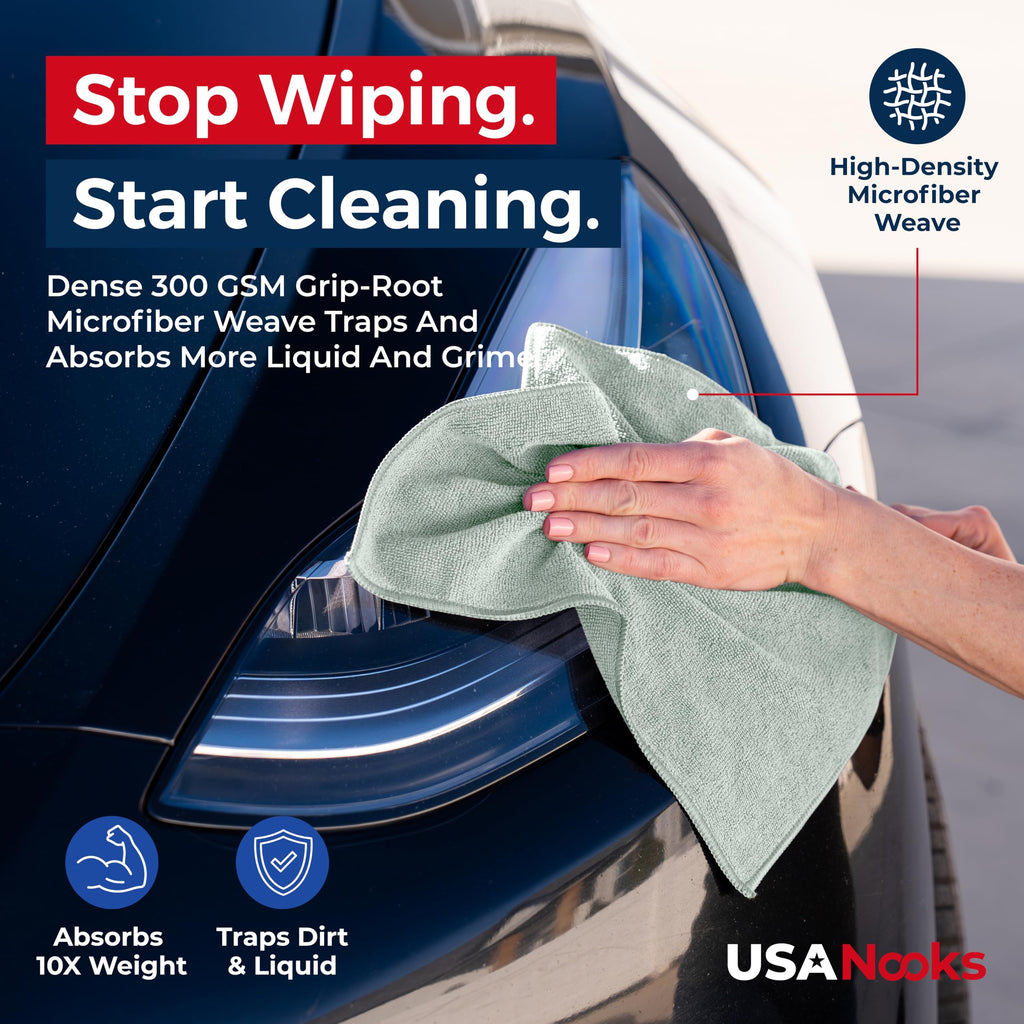 USANOOKS Microfiber Cleaning Cloth Grey - 12 Pcs (12.5"x12.5") - High Performance - 1200 Washes, Ultra Absorbent Microfiber Towel Weave Grime & Liquid for Streak-Free Mirror Shine - Car Washing Cloth Jansha Store