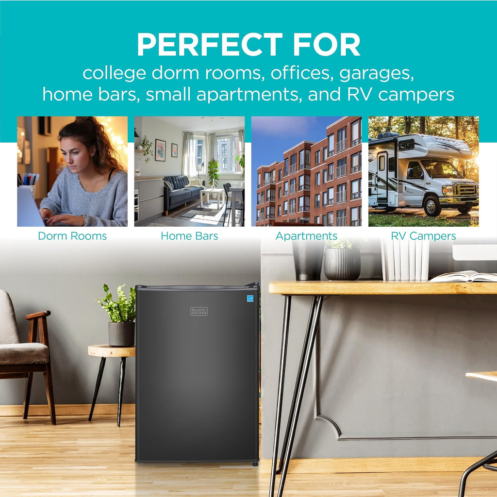 BLACK+DECKER 2.5 Cu. Ft. Compact Refrigerator, Energy Star, BCRK25B, Black Jansha Store