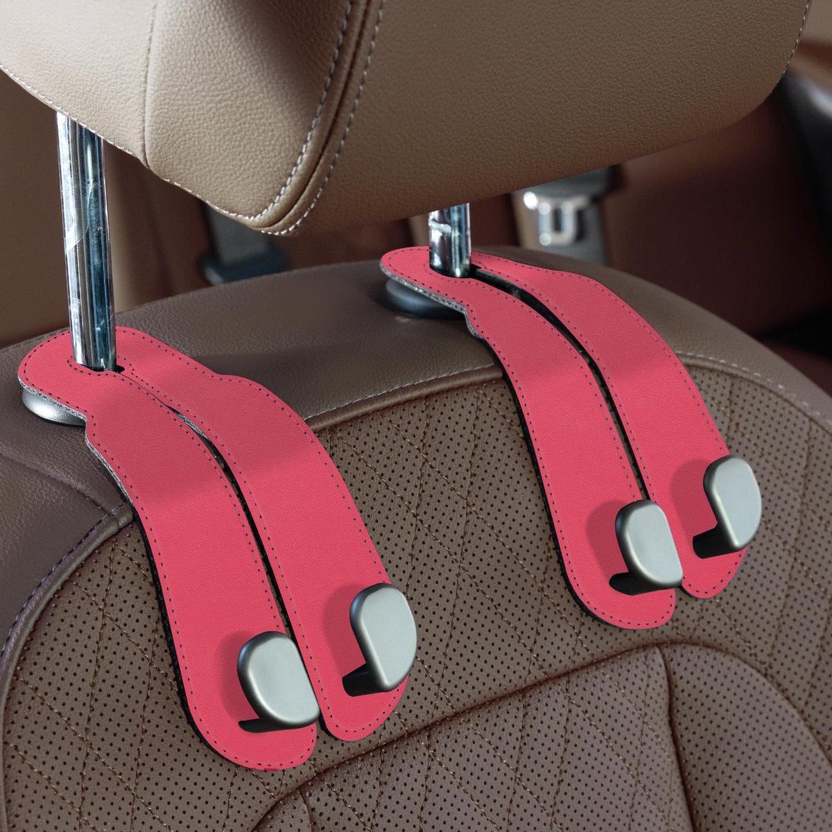 CoBak Purse Hook for Car - Universal Premium Stitched Leather and Aluminum-Magnesium Alloy Double Car Seat Back Storage Hook for Purses, Handbags, Bags (2 Pack),Black Jansha Store