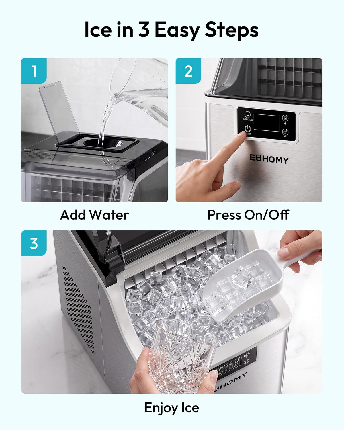 EUHOMY Ice Cube Maker Machine Countertop, 45Lbs/Day, 24Pcs in 13 Mins Jansha Store