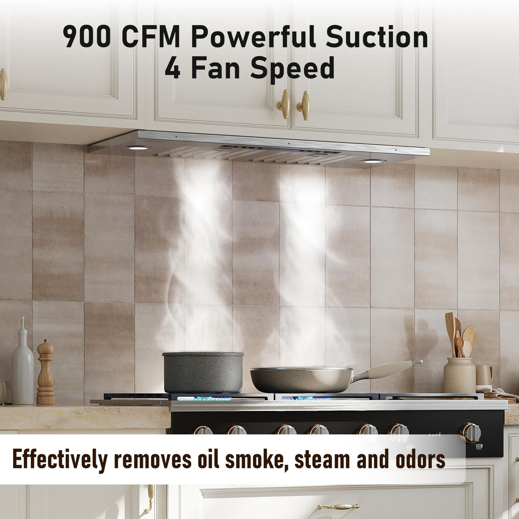 IKTCH 36 inch Black Insert Range Hood, 900 CFM Ducted/Ductless Vent Hood Jansha Store