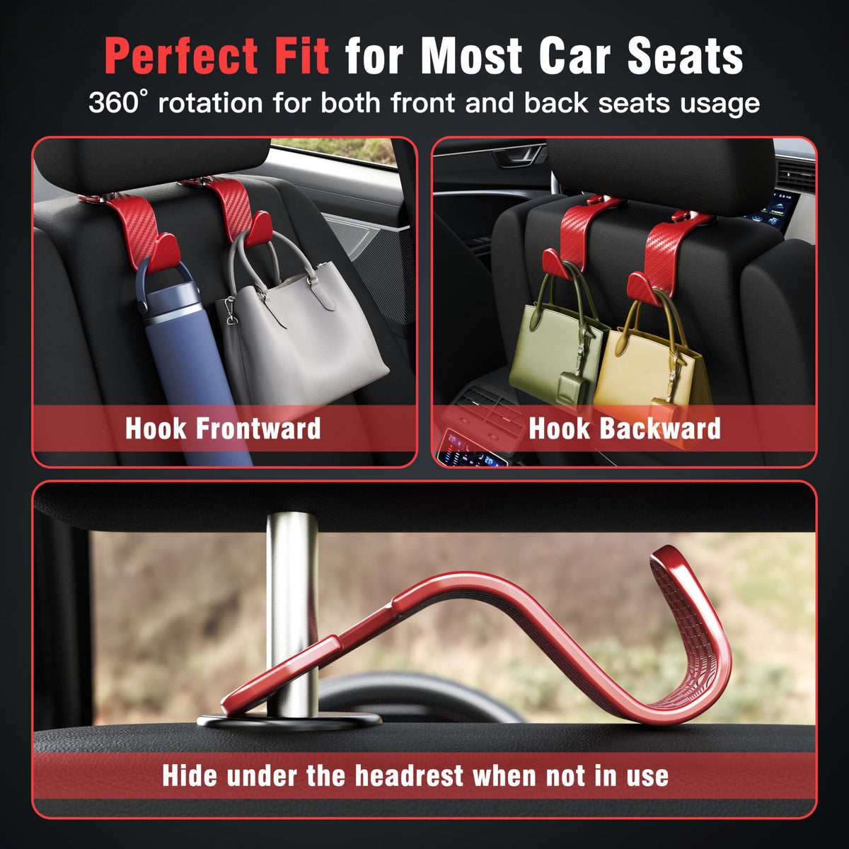 4-Pack Car Headrest Hooks Holds 55lbs Seat Storage Organizer for Bags Jansha Store